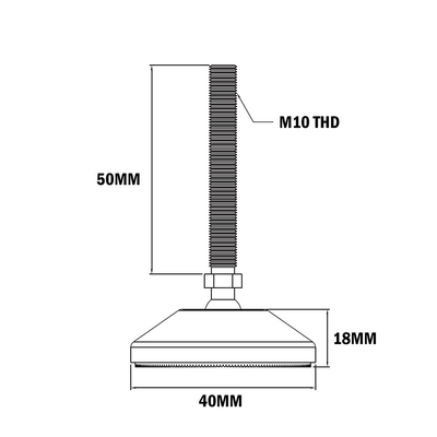 30-M10D40-1 MODULAR SOLUTIONS PLASTIC FOOT<br>40 DIA, M10 THREAD W/ JAM NUT